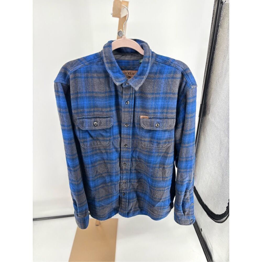 ORVIS Shirt Men's Blue Plaid Pockets Overshirt Long Sleeve Size XL